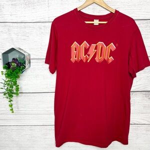AC/DC Red Logo Graphic T Shirt Metal Rock Band Crew Neck Concert Tee Size XL